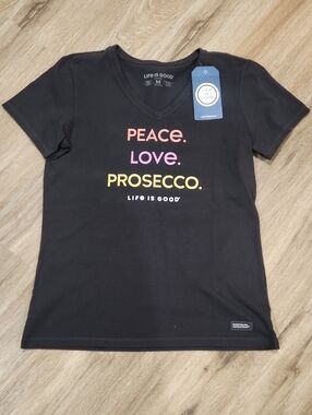Life Is Good Medium V-Neck Tee with Colorful Text - NWT